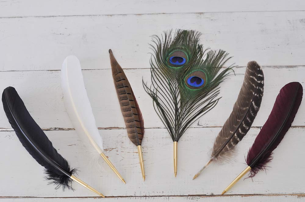 BLACK FEATHER PEN *WEDDING~GUEST~GIFT~PERSONAL* PEN