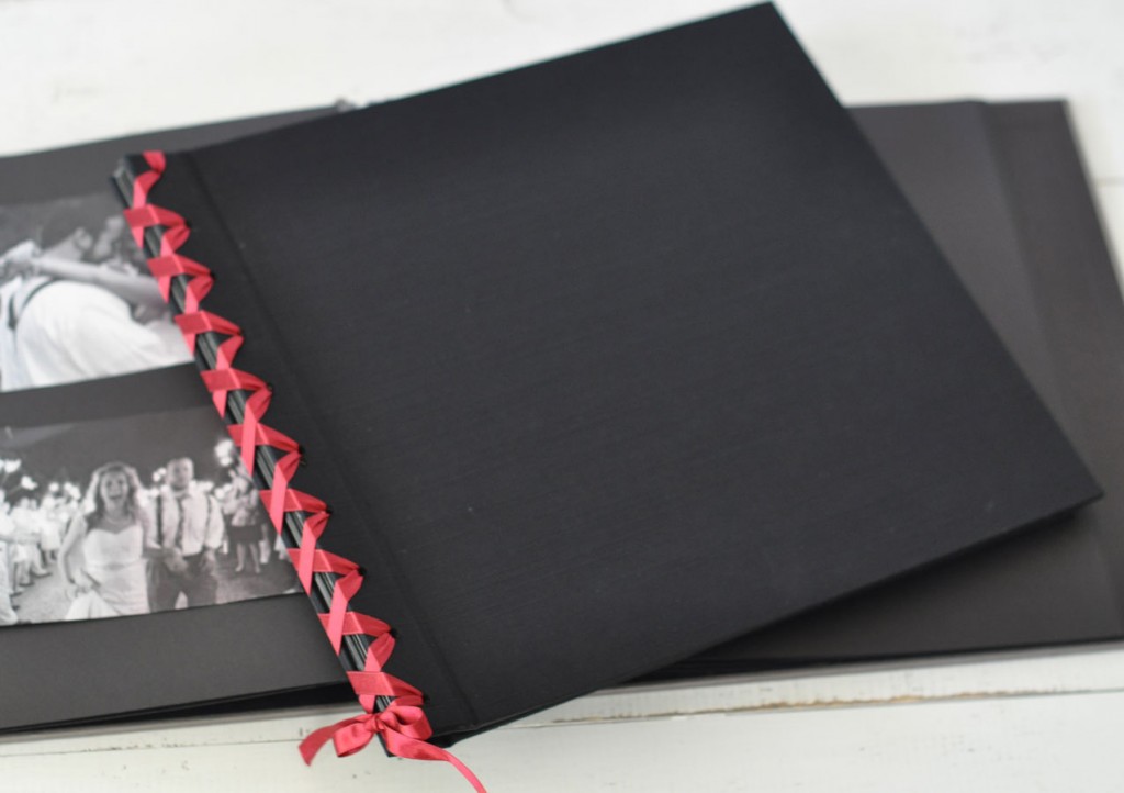 ribbon-laced black page albums