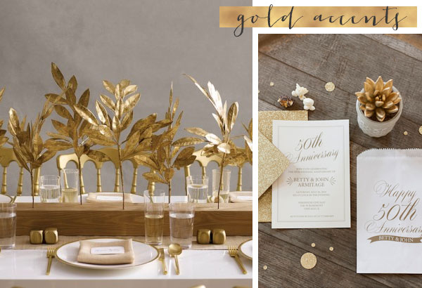 50th Wedding Anniversary Party Ideas - Gold Accents