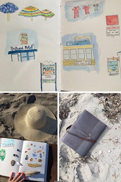 Travel Sketchbook for a road trip to the beach - handmade by Blue Sky Papers