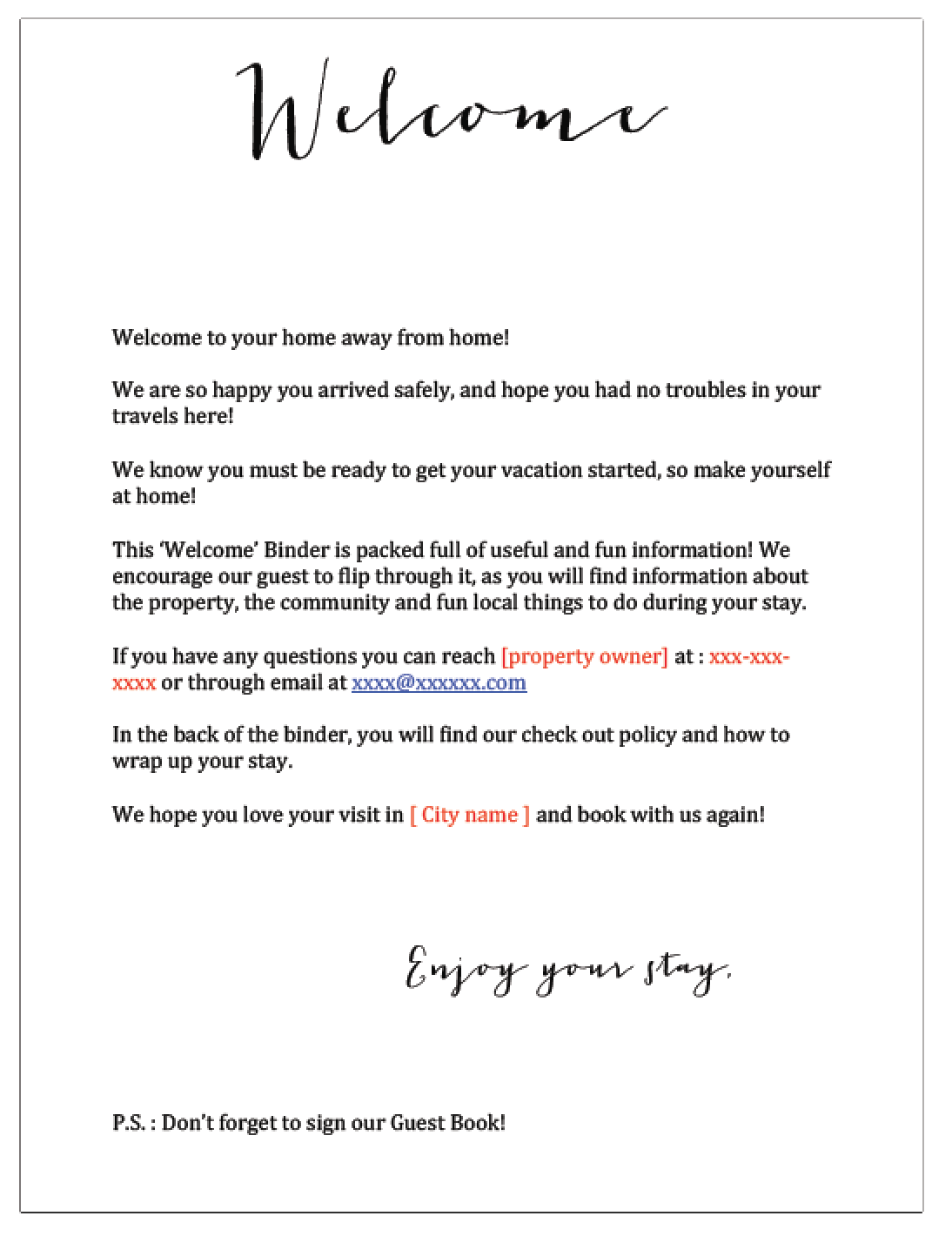 travel agent welcome home letter