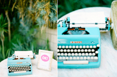 Wedding guest book table with old Royal typewriter