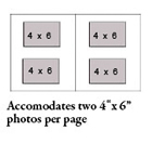 Accomodates two 4" x 6" photos per page.