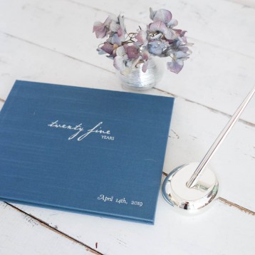 Twenty Five Years Guest Book - Teal satin with Silver - by Blue Sky Papers