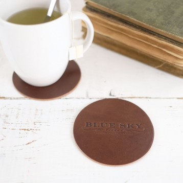 Natural Leather Coasters - Emboss with your logo - by Blue Sky Papers