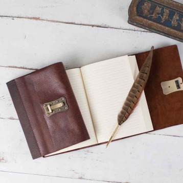 Modern Lock Diary - genuine leather cover with lined pages - from Blue Sky Papers