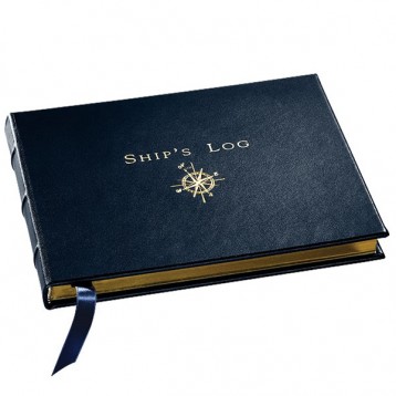 Leather Ships Log Book - Navy Traditional Leather - from Blue Sky Papers