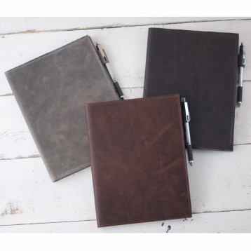 Leather Refillable Composition Notebook - Bomber, Rustic, Almost Black (left to right) - from Blue Sky Papers