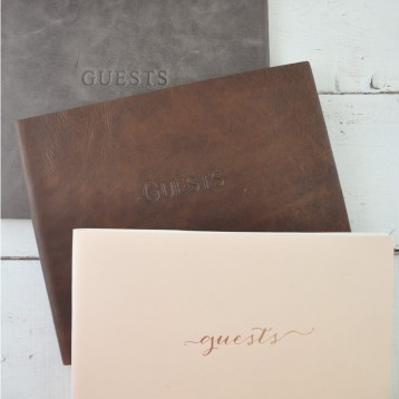 Soft Leather Guest Book from Blue Sky Papers - Close up of Guest Options