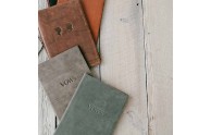 Leather Vow Books - Top to bottom: Almost Black, Honey, Rustic, Bomber, Slate - Blue Sky Papers