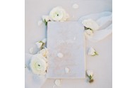 Velvet Wedding Vow Book-  White Velvet with Calligraphy 'Her Vows' emblem- by Blue Sky Papers